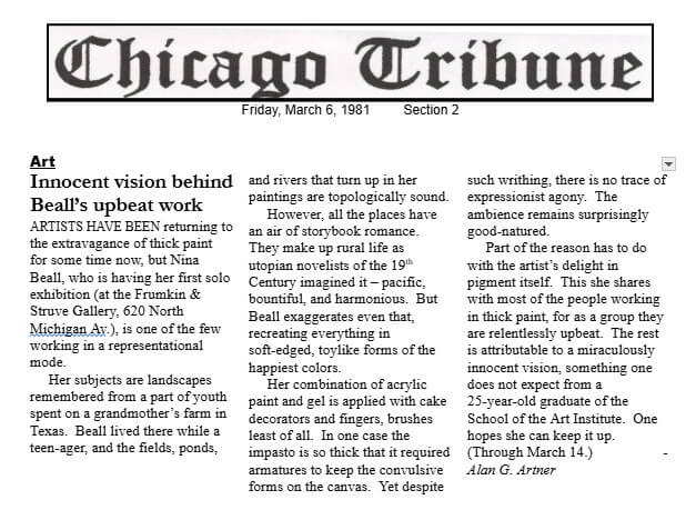 Chicago Tribune news article dated March 6, 1981 about Nina's paintings