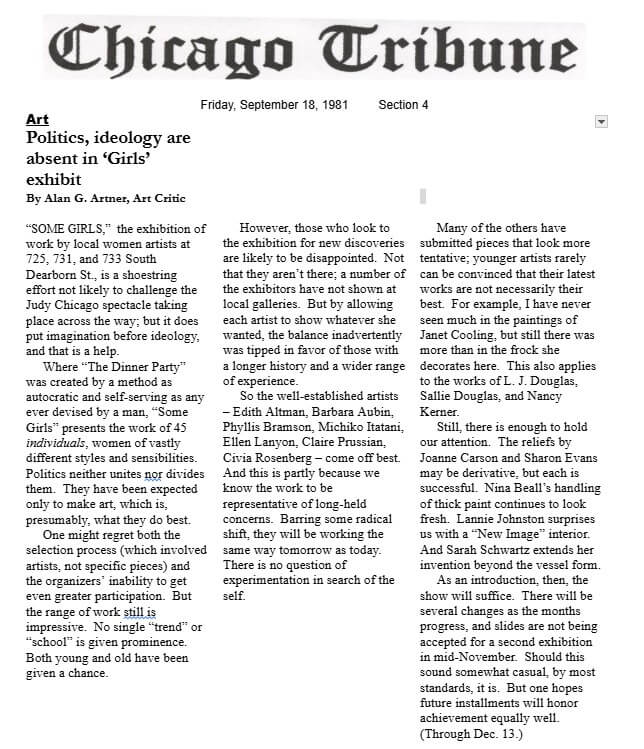 Chicago Tribune newspaper article about Nina's art